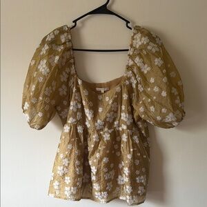 Puff Sleeve Floral Blouse in Mustard Yellow